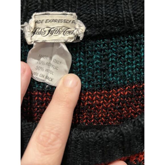 Vintage Saks Fifth Ave Christmas Sweater Reindeer Red Green Womens Large READ - Picture 3 of 8